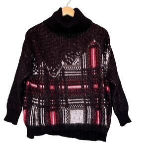 Diesel Clapton Fuzzy Mohair Turtleneck Black Red Sweater Jumper Size XS Holiday